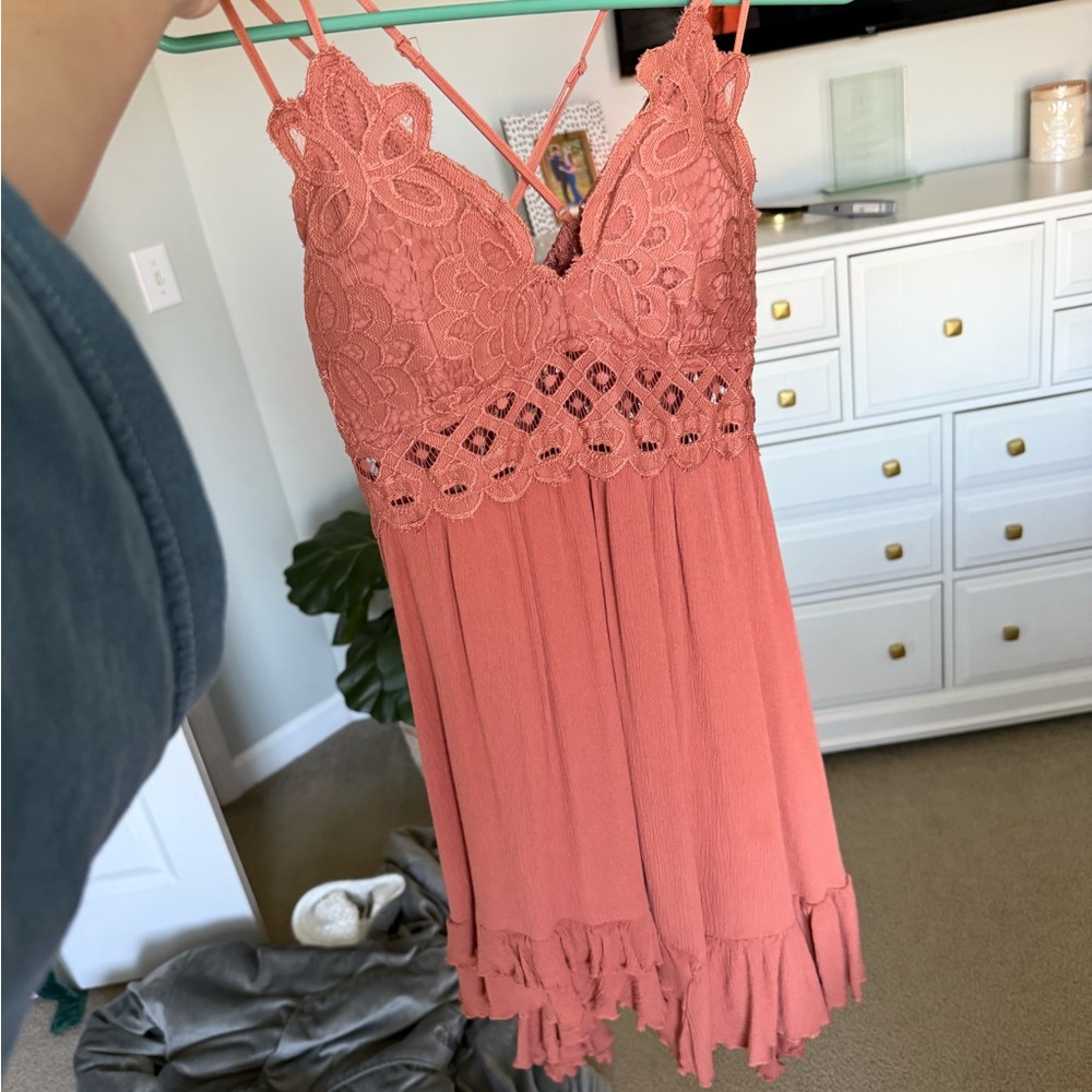 Elegant Coral Lace Mini Dress